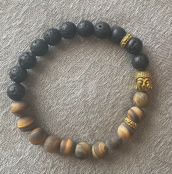 Tigers Eye Buddha Lava Bracelet
